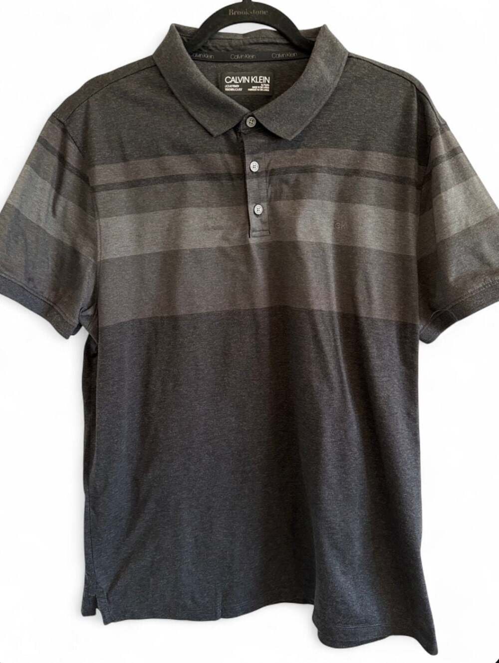 NWOT: Calvin Klein Men's Liquid Touch Grey Horizontal Striped Short Sleeve Polo